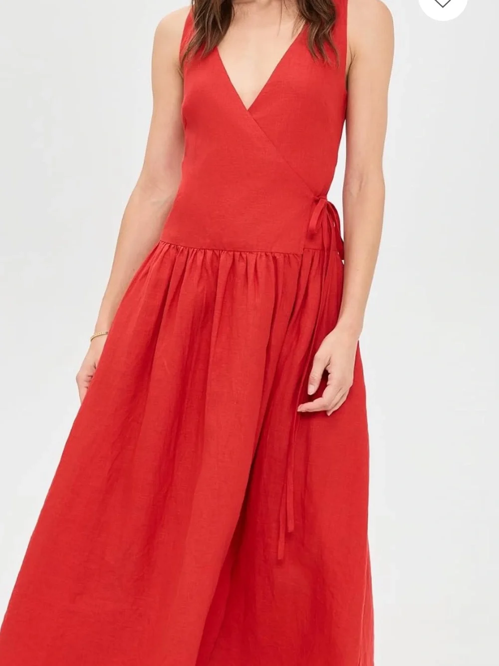 Apiece Apart Red Linen Sleeveless V-Neck Wrap Maxi Dress